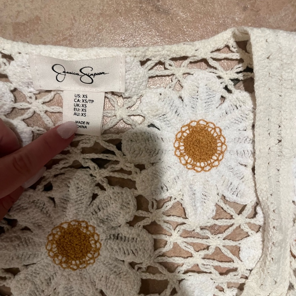 Jessica Simpson Cream and Gold Crochet Cardigan - Picture 2 of 2